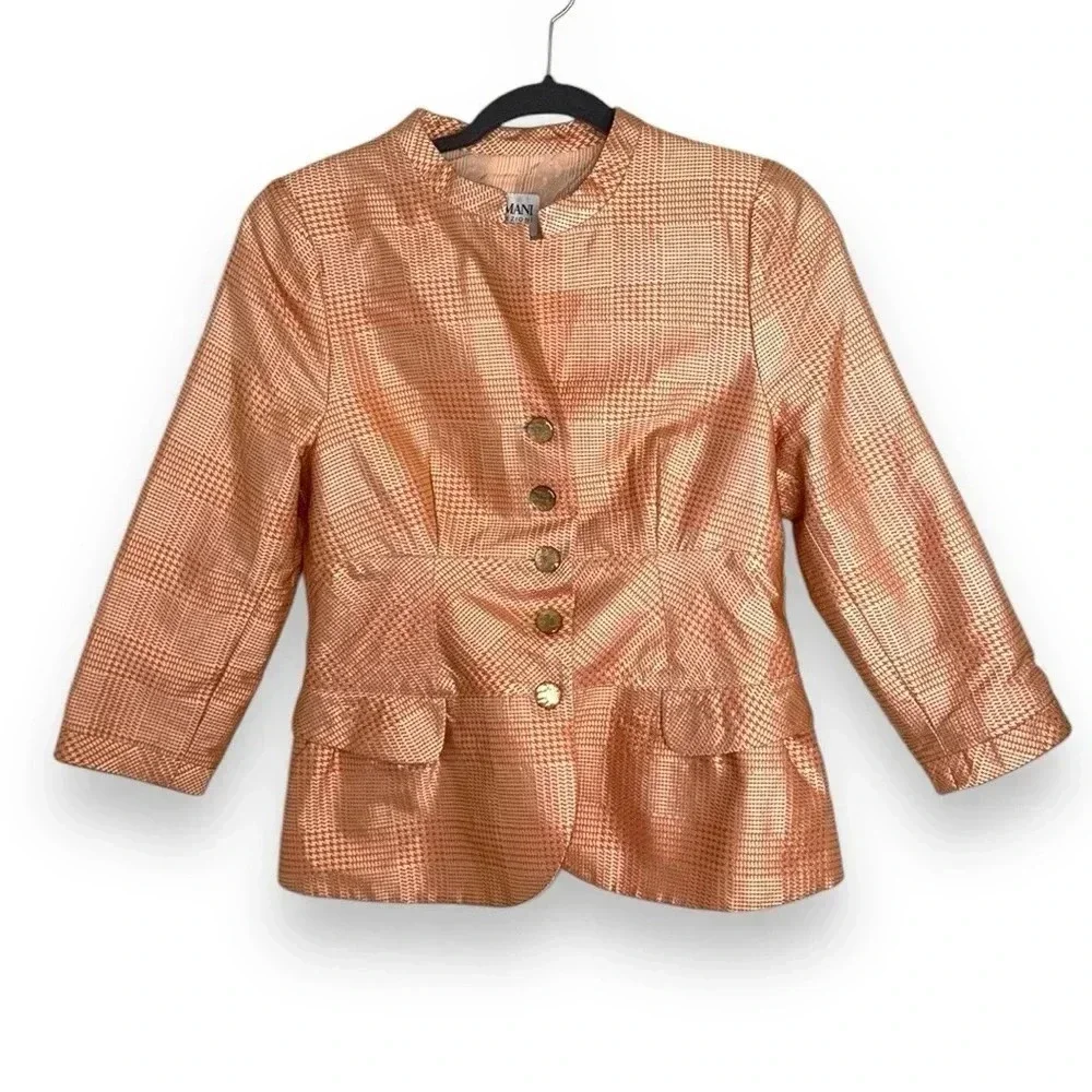 Armani Collezioni Orange Gold Plaid Jacket Size 12 Quiet Luxury Designer - Picture 1 of 5
